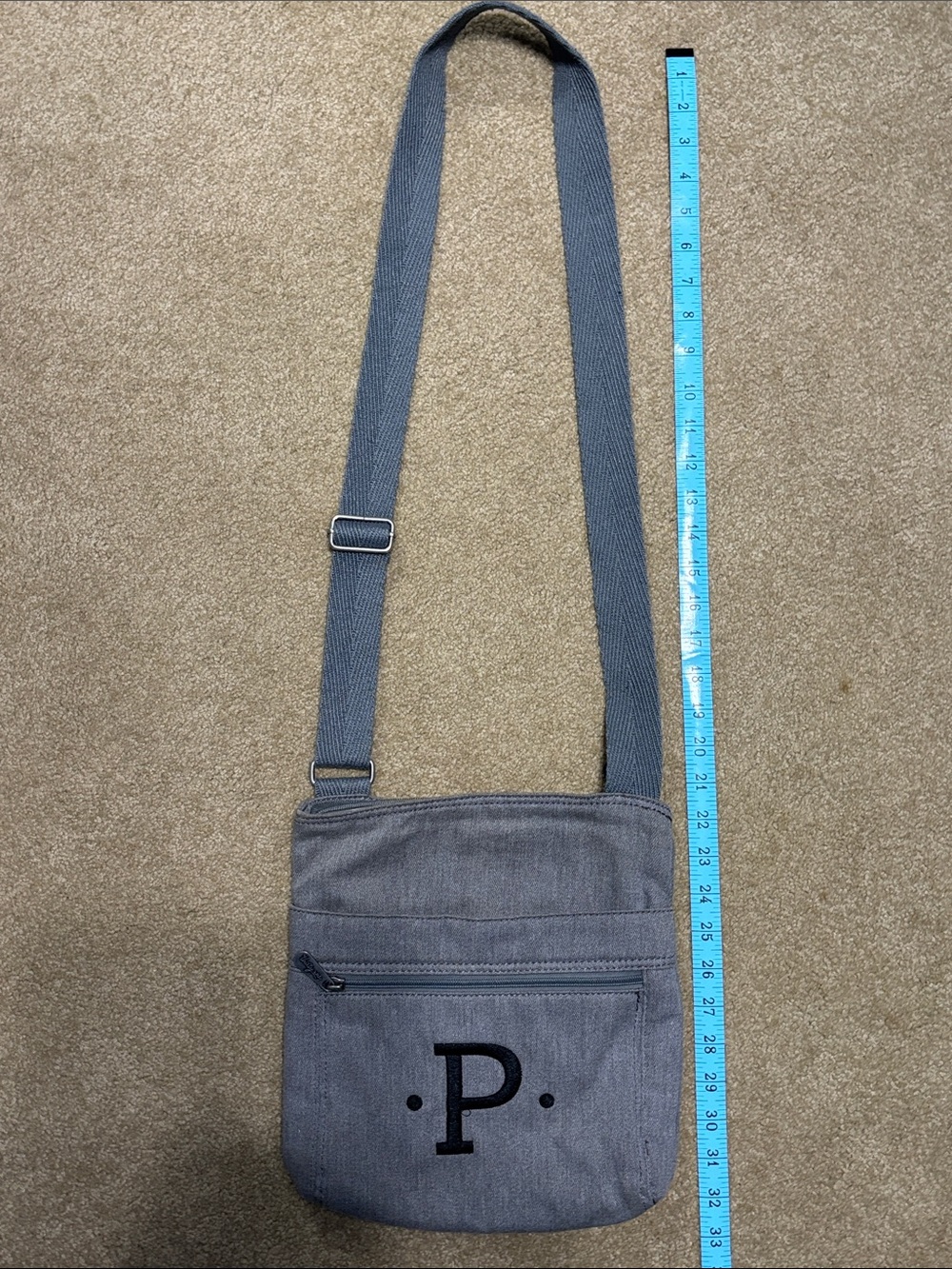 Thirty One Gray Crossbody Shoulder Bag with Monogram P